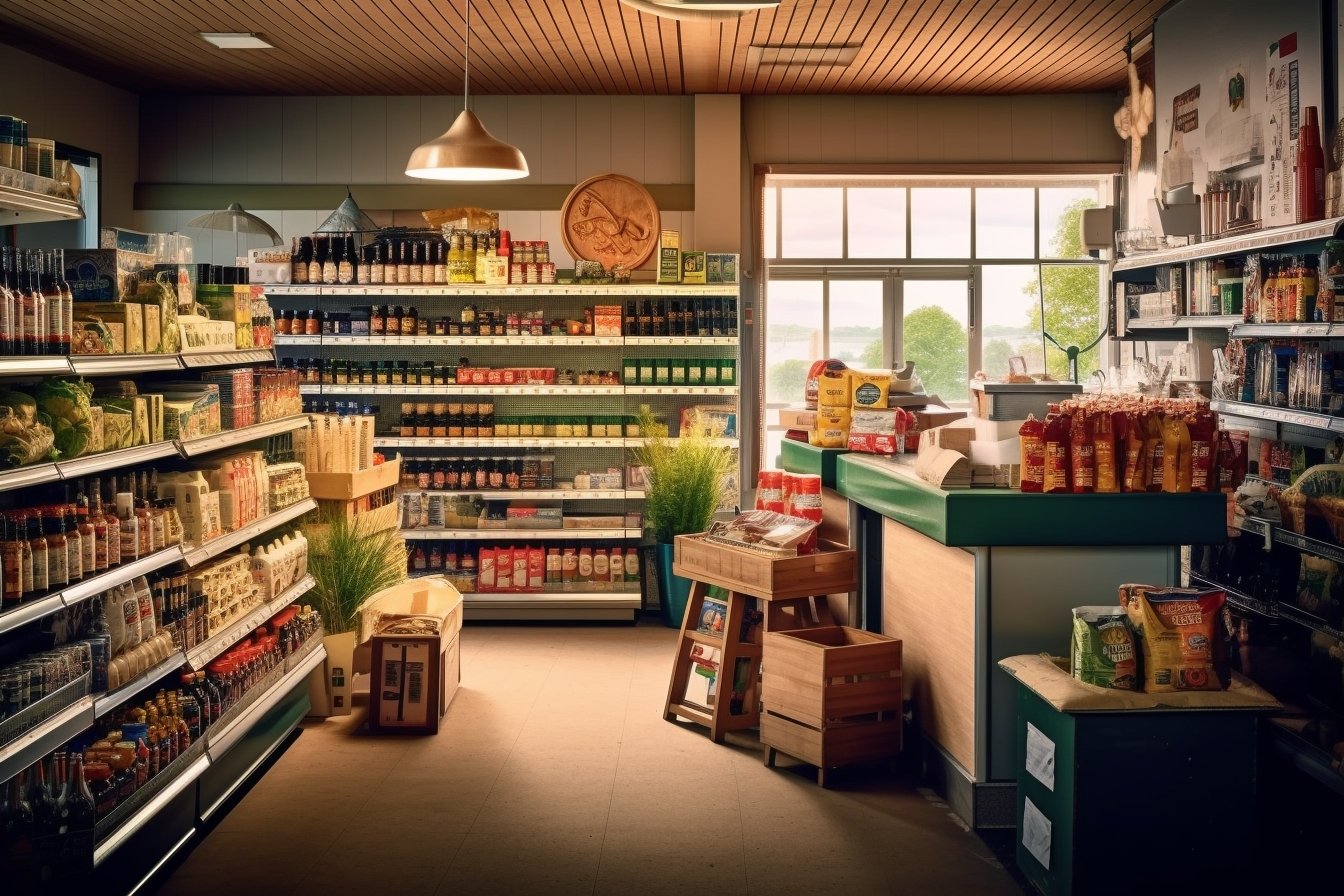 professionnal photography of a bio store, realistic