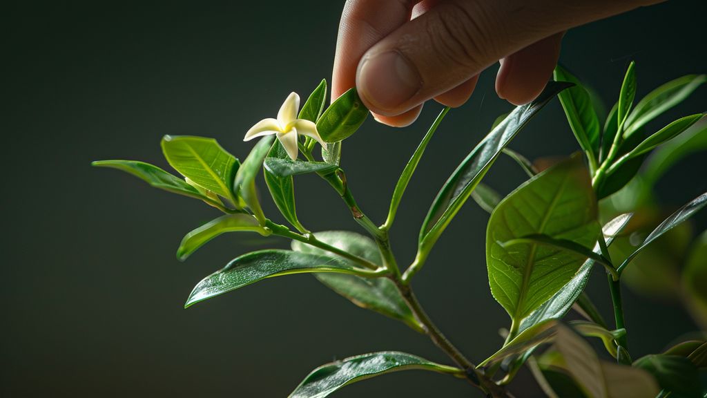 Scratching test being performed on a jasmine star plant's stem.