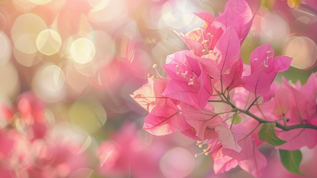 Pink bougainvillea bracts evoke tenderness, ideal for creating a peaceful environment.