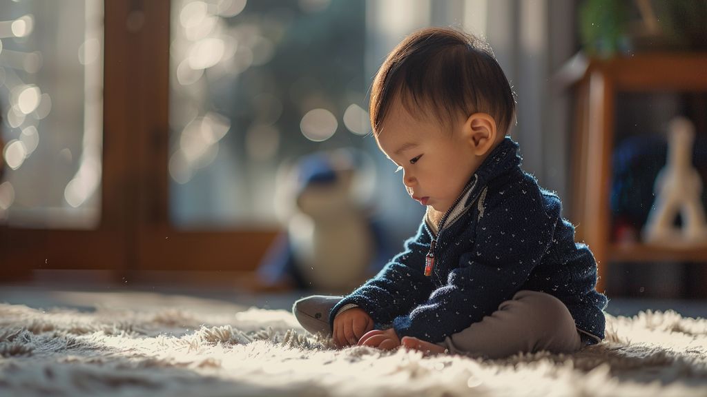 Toddler learning to dress independently by practicing with zips and buttons