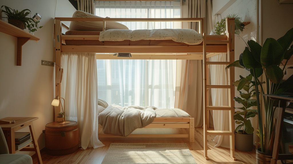 Cozy loft bed in a minimalist design, perfect for a contemporary interior