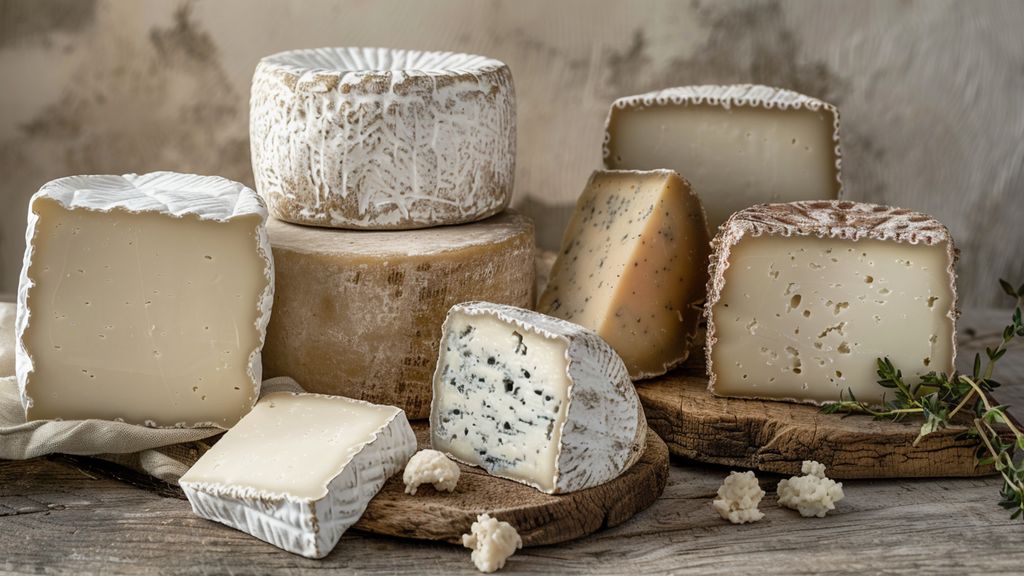 Assortment of goat and sheep cheeses like ossauiraty and cabécou