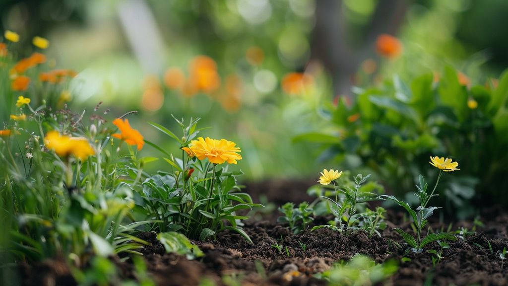 Colorful blossoms thriving in wellmaintained soil.