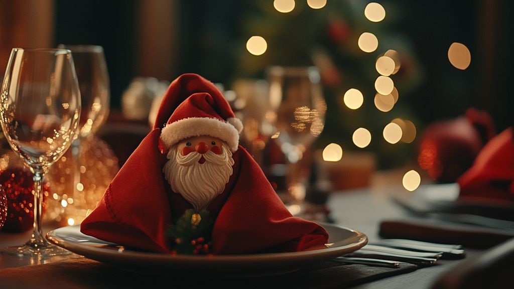 Comment créer un pliage serviette père noël pour une table de Noël féérique